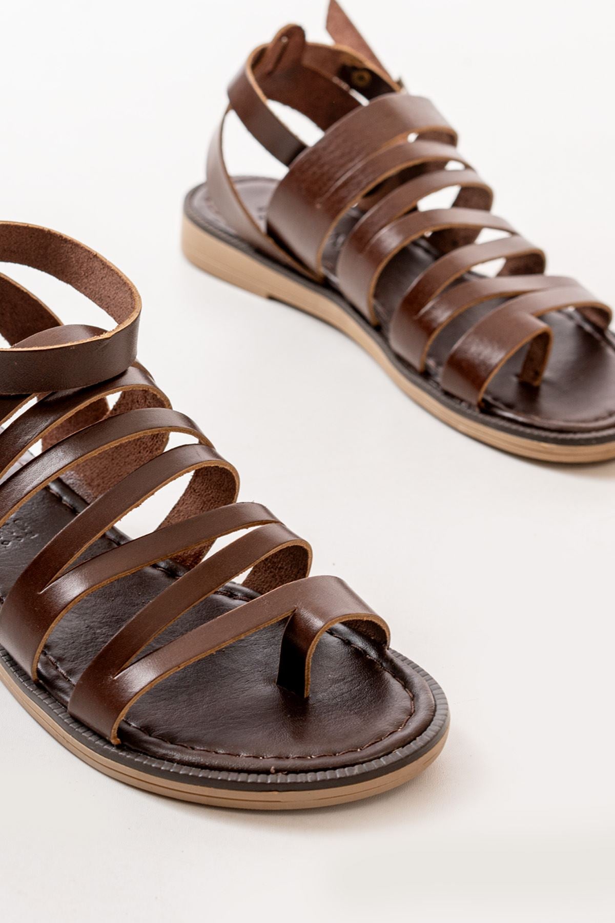 Ayakkabı Aşkı Koyu Kahve Ortopedik Hakiki Deri Kadın Sandalet