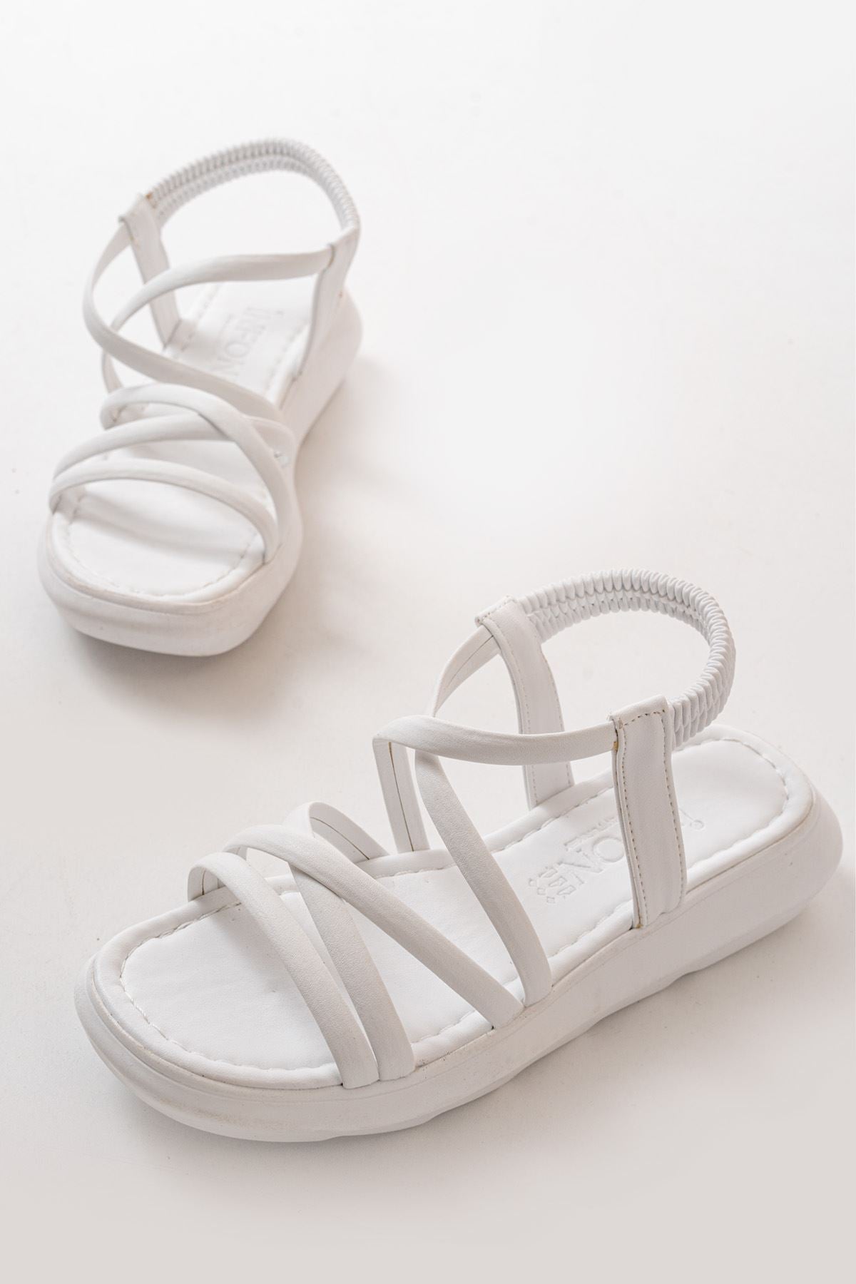 Ayakkabı Aşkı Beyaz Lastikli Günlük Kadın Sandalet