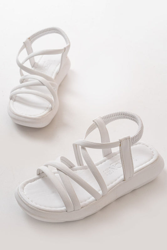Ayakkabı Aşkı Beyaz Lastikli Günlük Kadın Sandalet
