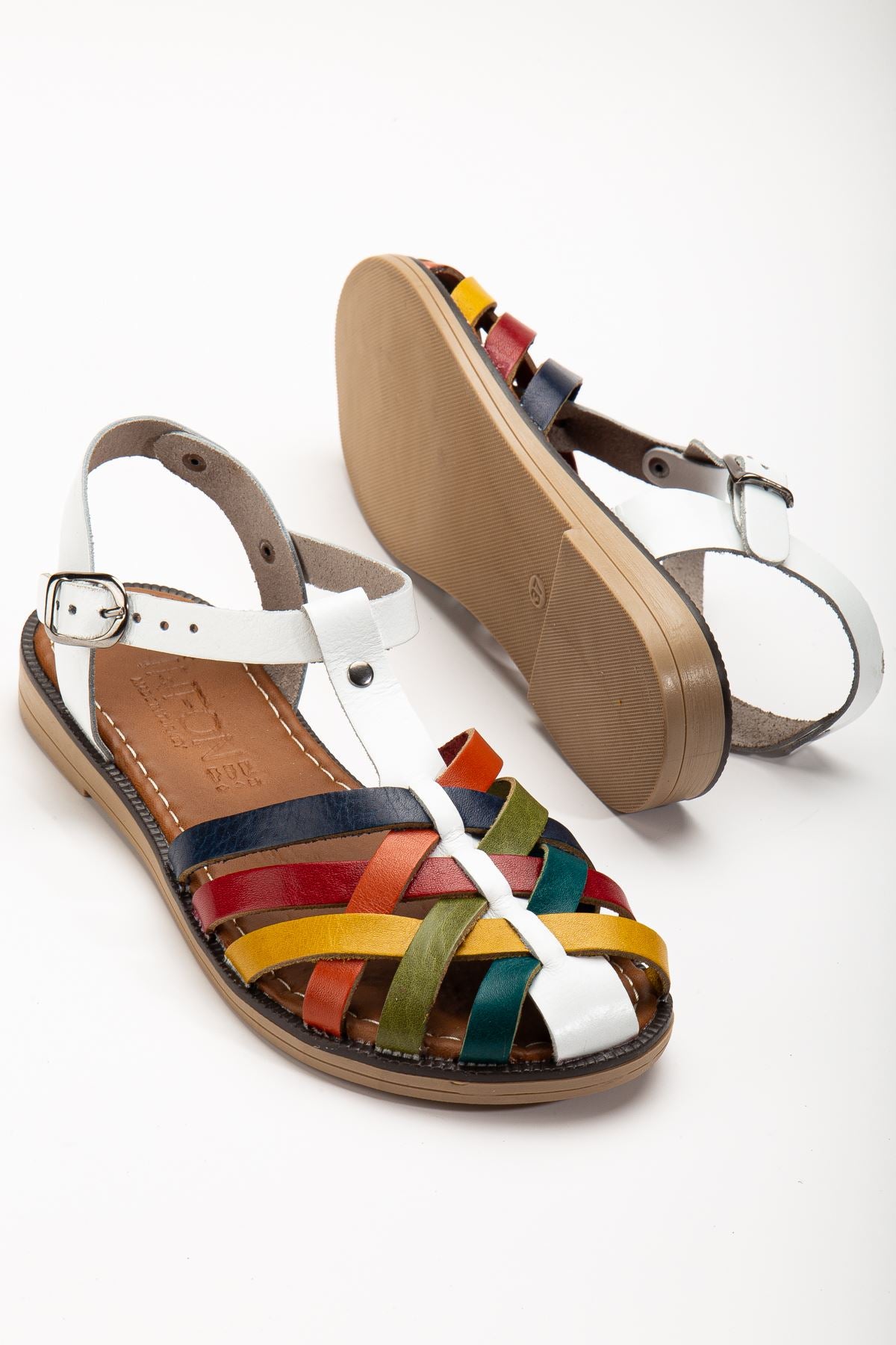 Ayakkabı Aşkı Beyaz Multi Ortopedik Hakiki Deri Kadın Sandalet