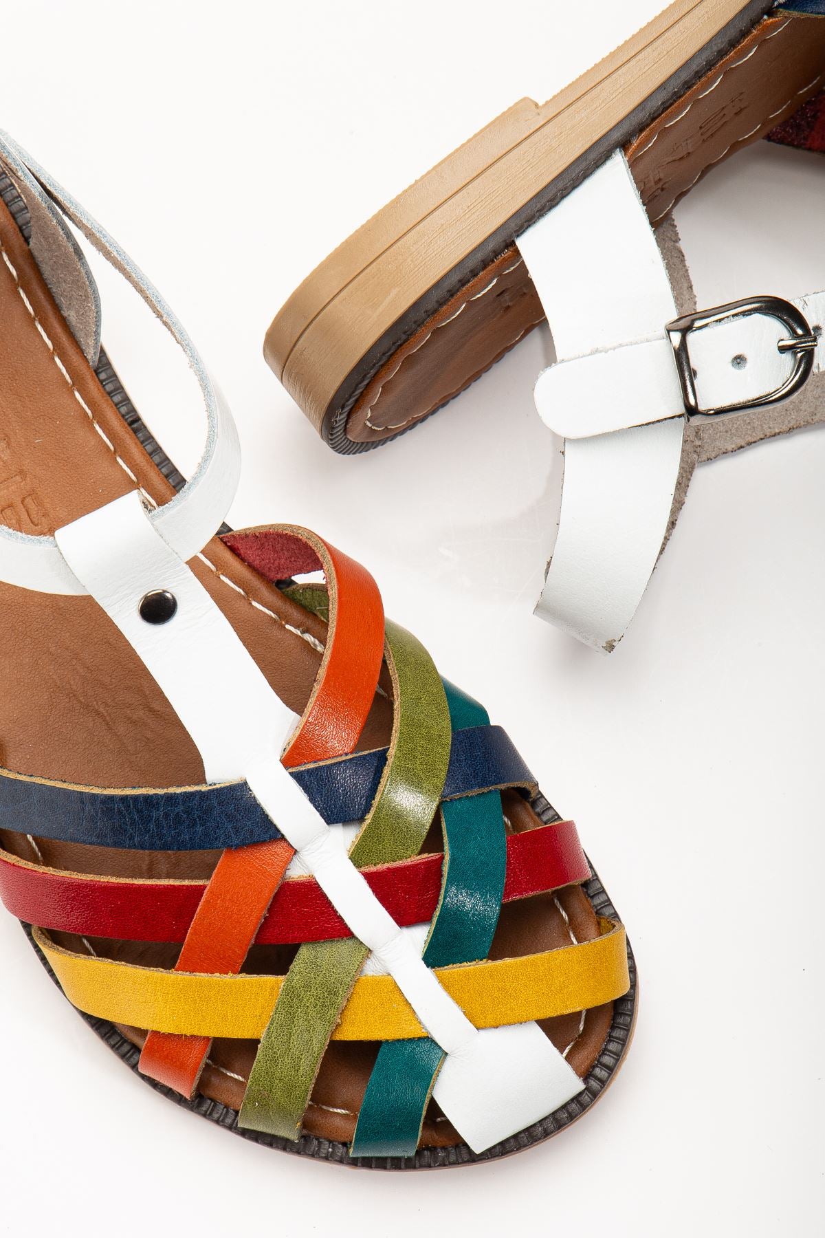 Ayakkabı Aşkı Beyaz Multi Ortopedik Hakiki Deri Kadın Sandalet