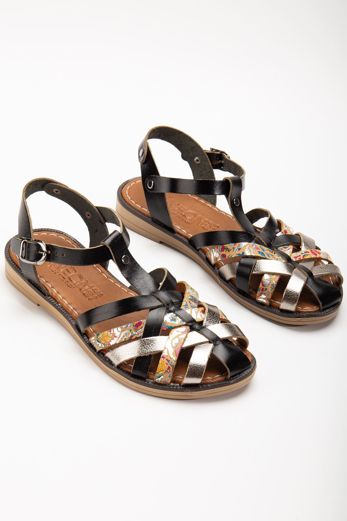 Ayakkabı Aşkı Siyah Garni Ortopedik Hakiki Deri Kadın Sandalet