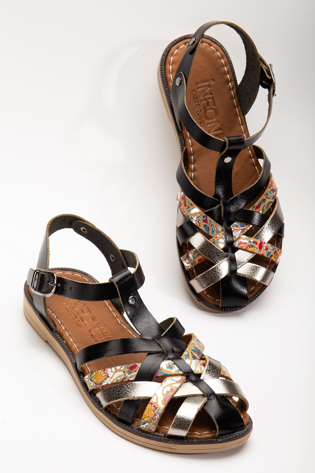 Ayakkabı Aşkı Siyah Garni Ortopedik Hakiki Deri Kadın Sandalet