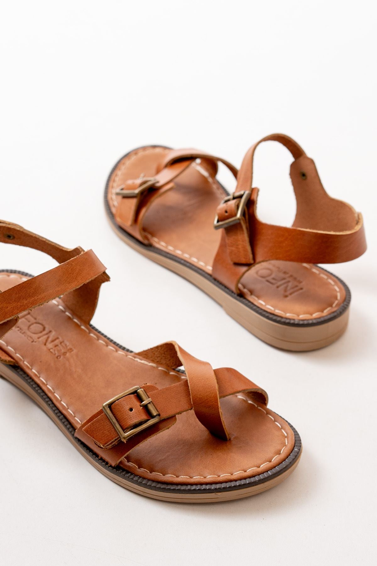 Ayakkabı Aşkı Taba Ortopedik Hakiki Deri Kadın Sandalet