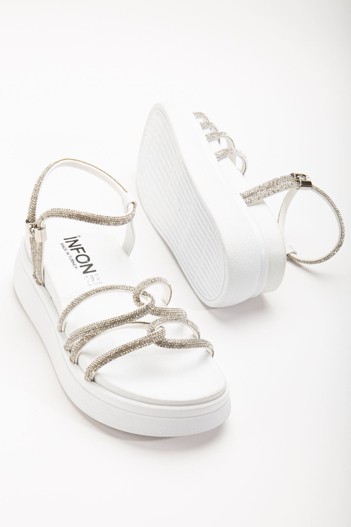 Ayakkabı Aşkı Beyaz Dolgu Topuk Kadın Sandalet