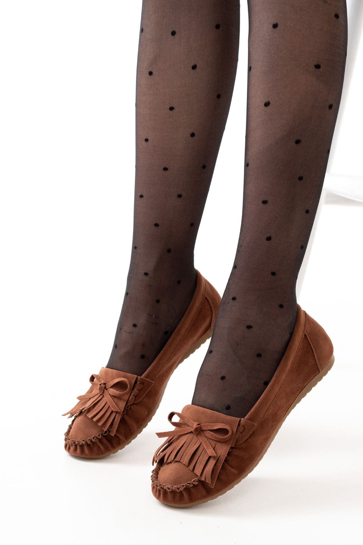 PS-100 Taba Süet Püsküllü Günlük Kadın Babet - Taba