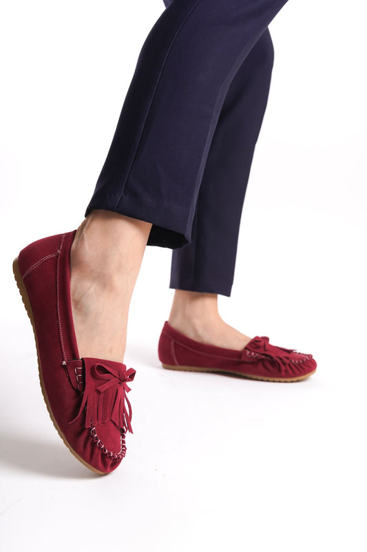 Ayakkabı Aşkı Bordo Süet Püsküllü Günlük Kadın Babet