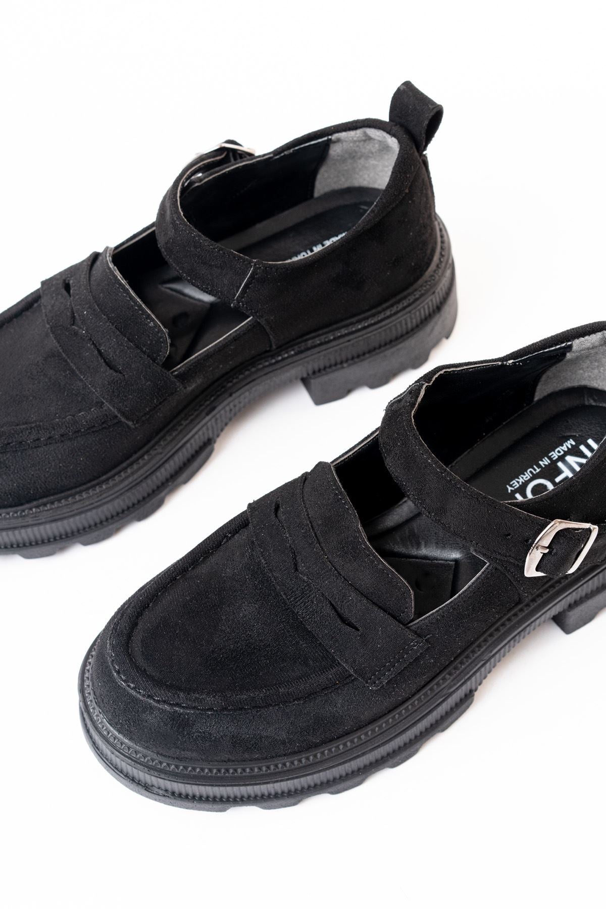 Ayakkabı Aşkı Siyah Süet Kadın Günlük Yüksek Tabanlı Loafer Ayakkabı