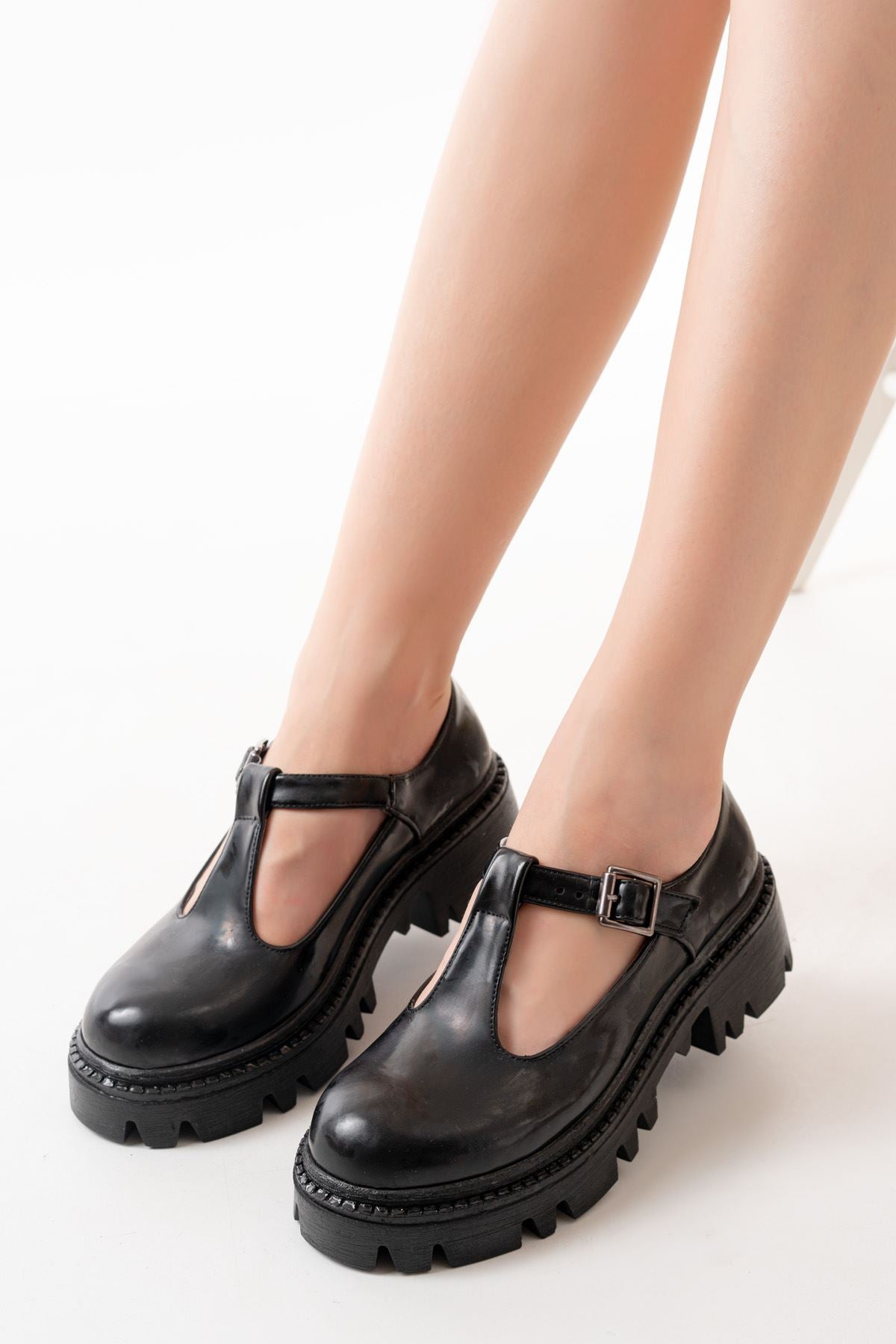 868-757 Siyah Rugan Günlük Yüksek Tabanlı Loafer Ayakkabı - Siyah