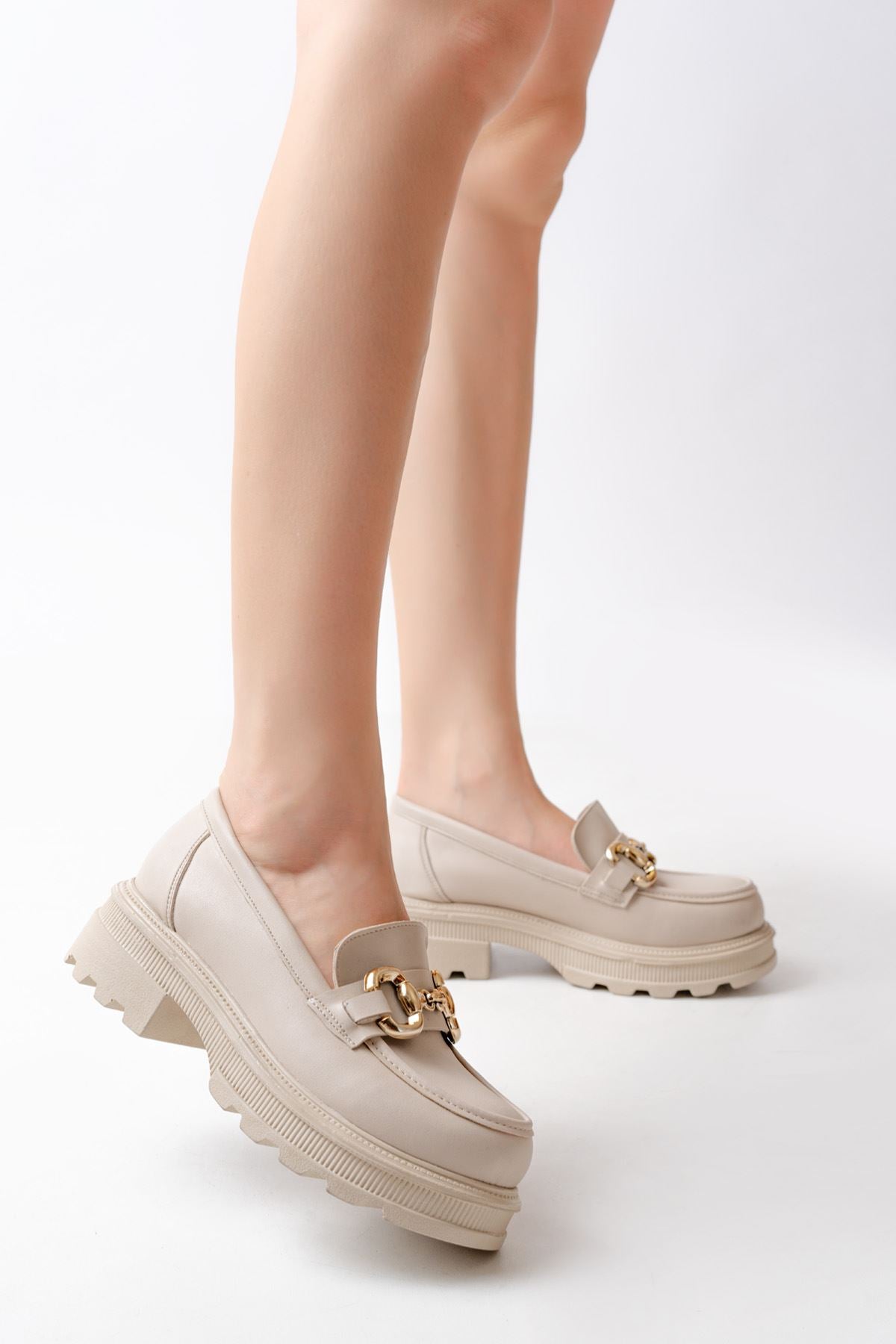 Ayakkabı Aşkı Bej Günlük Yüksek Tabanlı Loafer Ayakkabı
