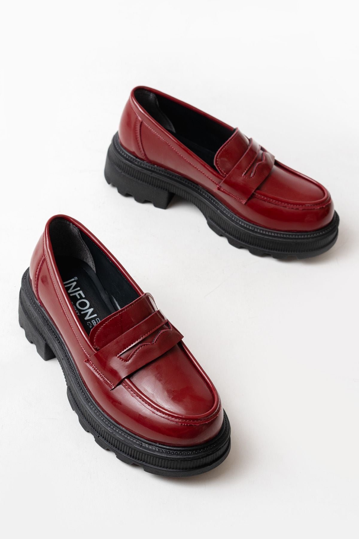 Ayakkabı Aşkı Bordo Rugan Günlük Yüksek Tabanlı Loafer Ayakkabı