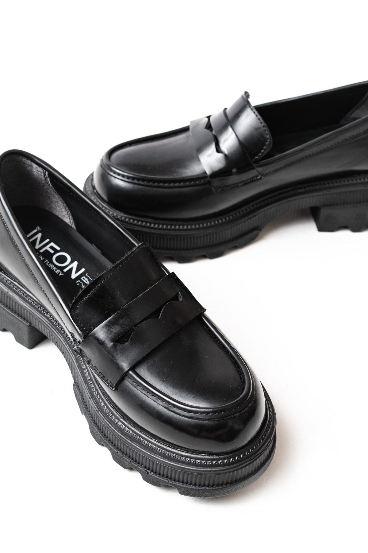 746-759 Siyah Rugan Günlük Yüksek Tabanlı Loafer Ayakkabı - Siyah Rugan