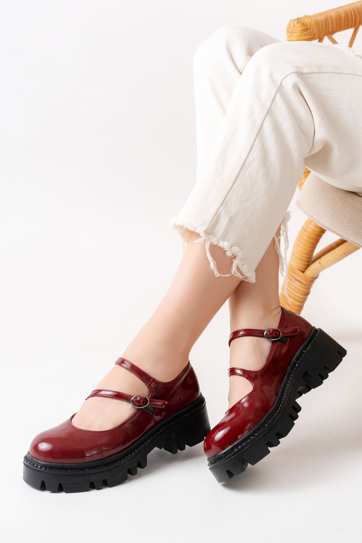 Ayakkabı Aşkı Bordo Rugan Günlük Yüksek Tabanlı Loafer Ayakkabı