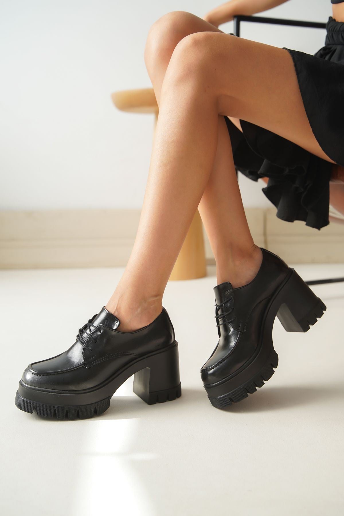 Ayakkabı Aşkı Siyah Günlük Yüksek Topuklu Platform Loafer Kadın Ayakkabı