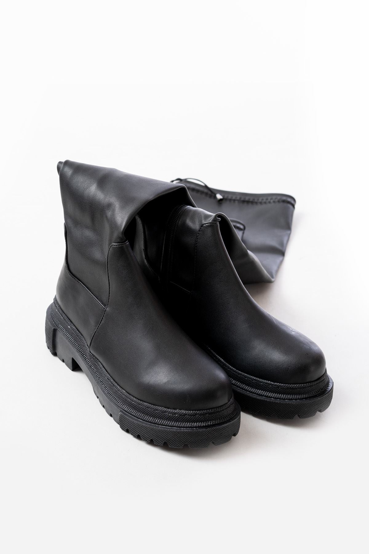 Ayakkabı Aşkı Siyah Fermuarlı Diz Üstü Bağcıklı Çorap Günlük Kadın Çizme