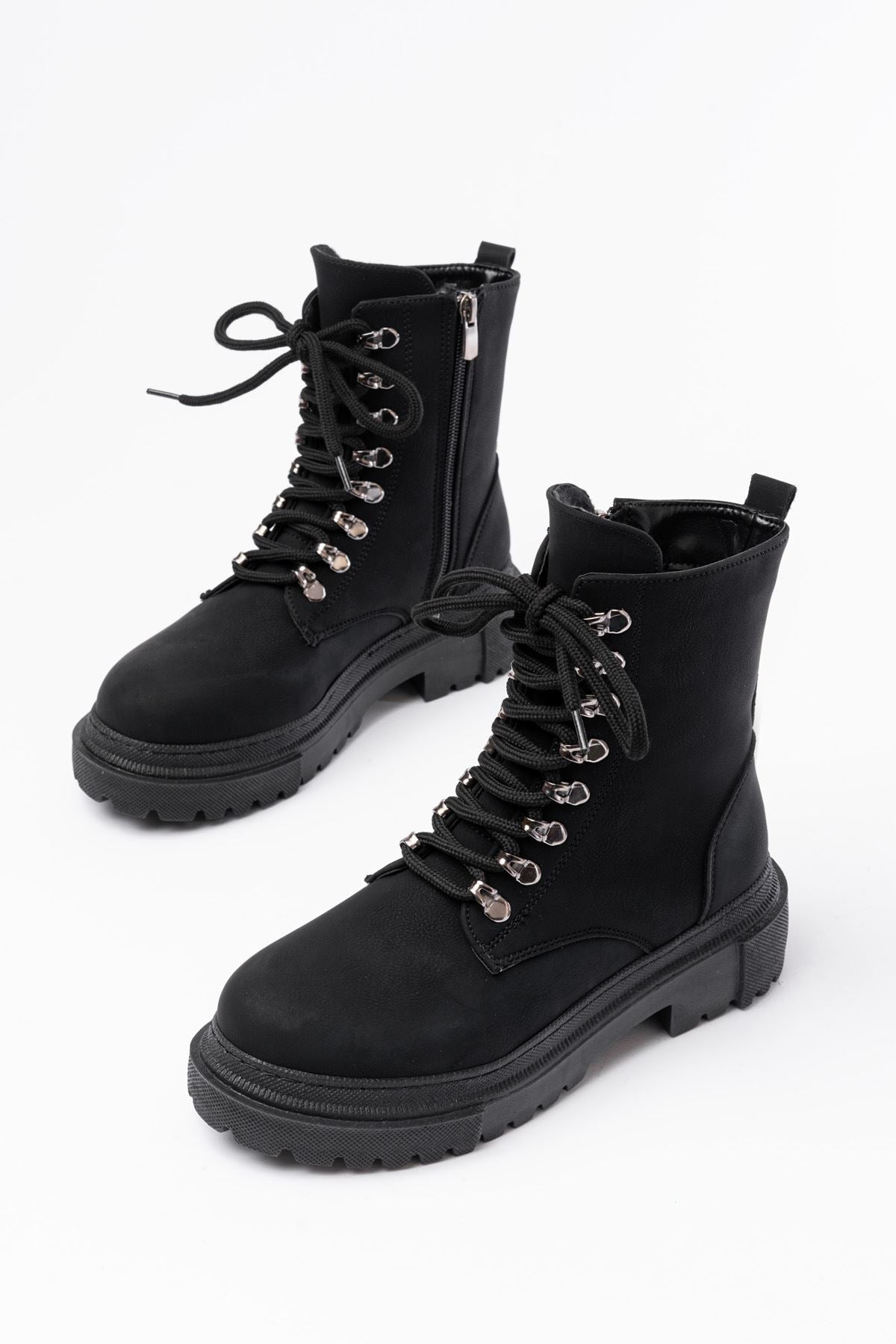 Ayakkabı Aşkı Siyah Zümrüt Bağcıklı Fermuarlı Günlük Kadın Bot