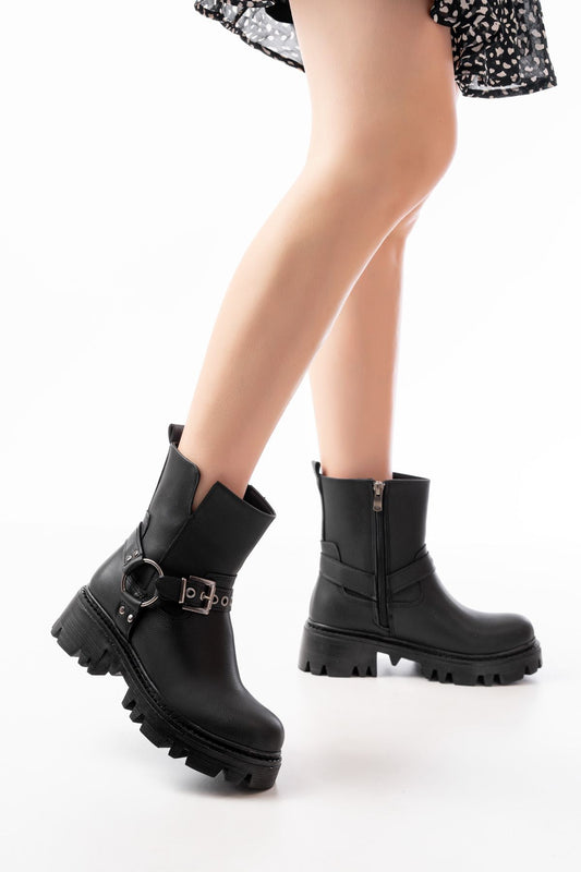 868-2015 Siyah Fermuarlı Günlük Kadın Bot - Siyah