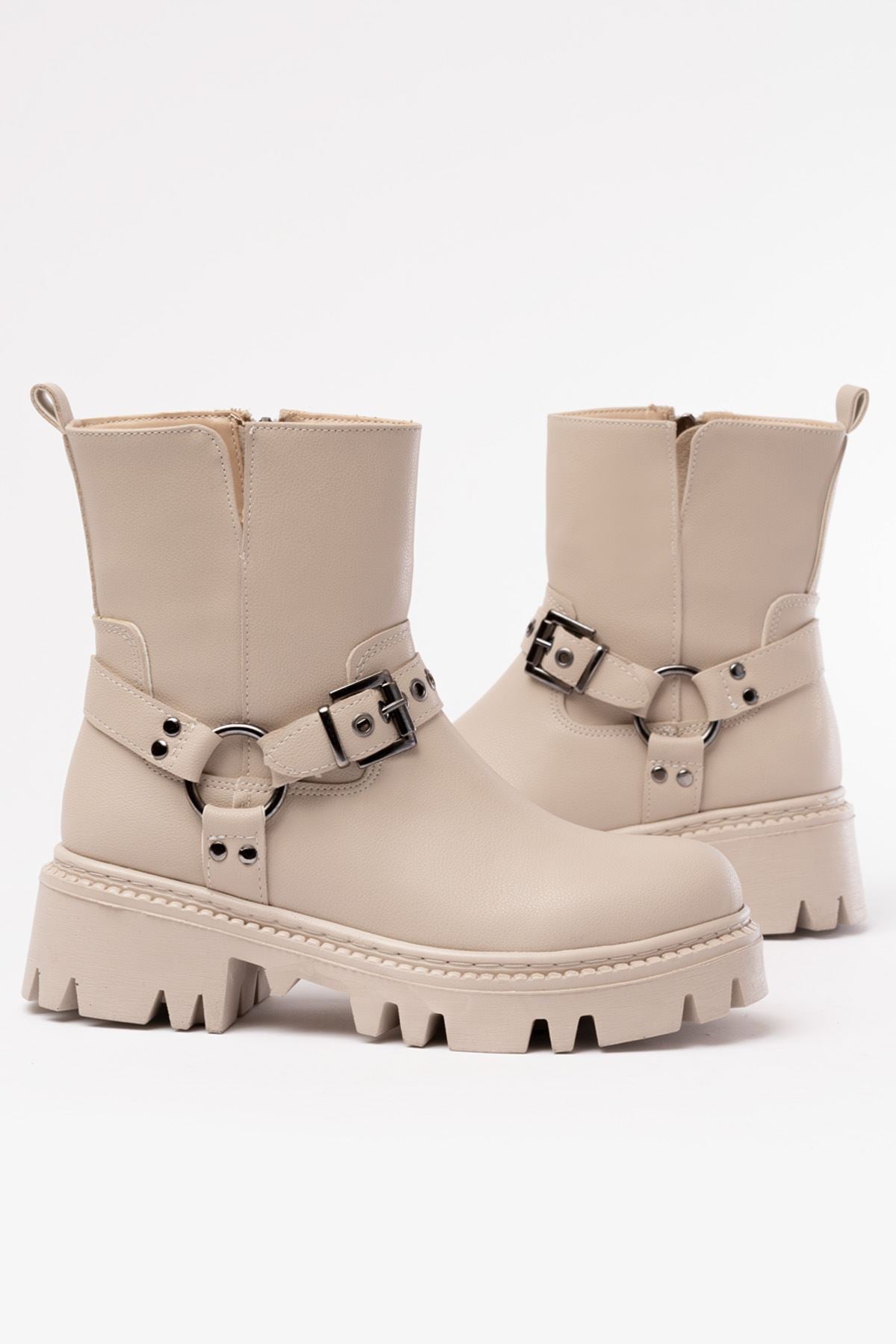 Ayakkabı Aşkı Bej Fermuarlı Günlük Kadın Bot