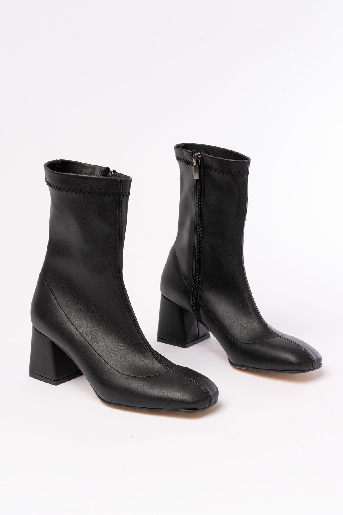 Ayakkabı Aşkı Siyah Streç Topuklu Fermuarlı Günlük Kadın Bot