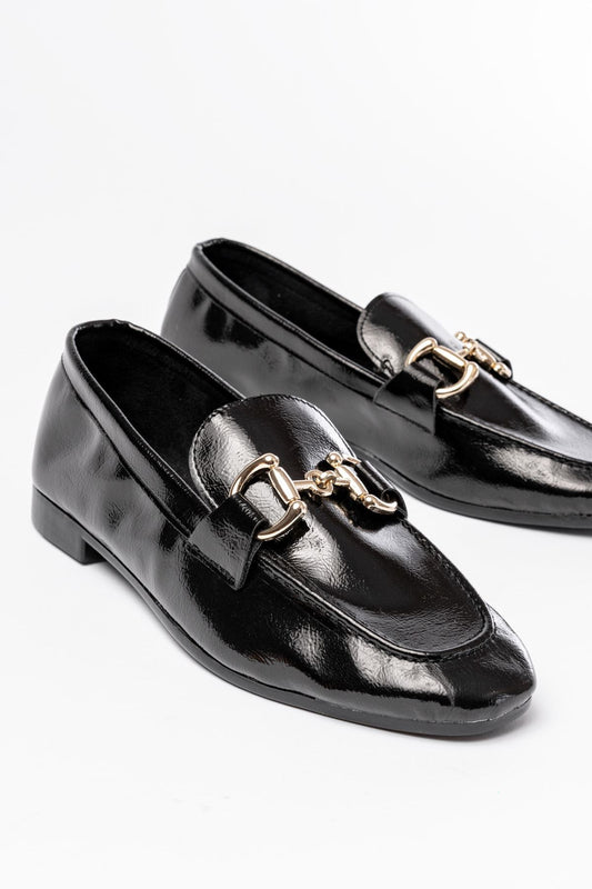 303 Siyah Rugan Toka Aksesuarlı Günlük Kadın Babet - Siyah