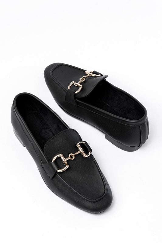 Ayakkabı Aşkı 303 Siyah Toka Aksesuarlı Günlük Kadın Babet