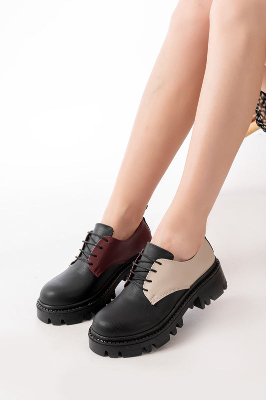 Ayakkabı Aşkı Siyah Garni Bağcıklı Günlük Yüksek Tabanlı Loafer Ayakkabı
