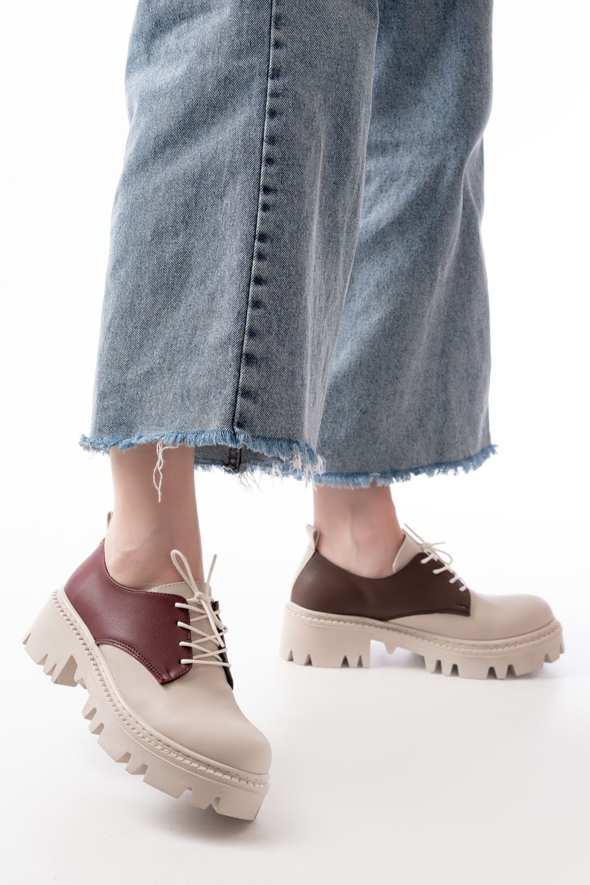 Ayakkabı Aşkı Bej Garni Bağcıklı Günlük Yüksek Tabanlı Loafer Ayakkabı