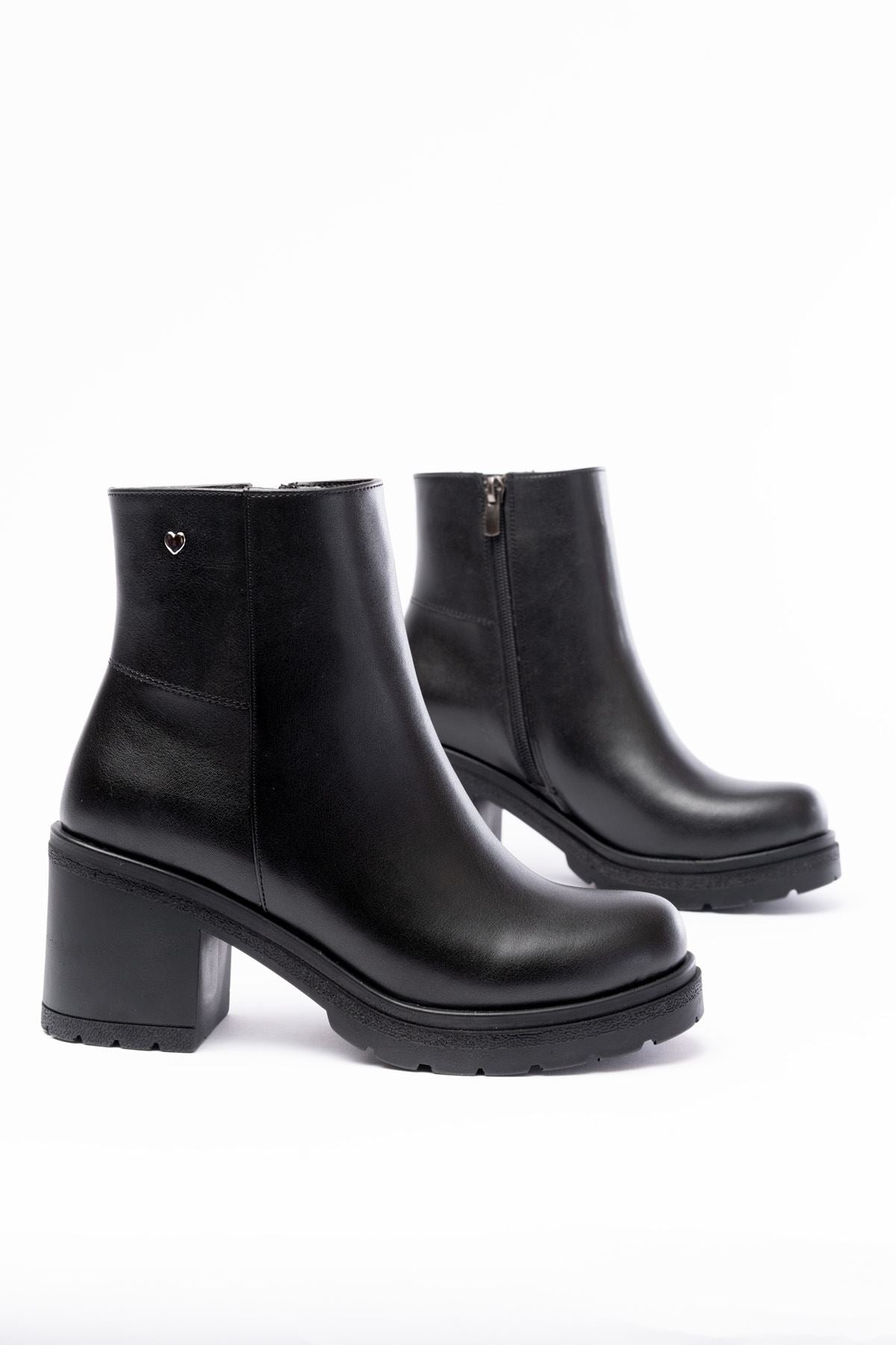 Ayakkabı Aşkı Siyah Fermuarlı Kalın Topuklu Günlük Kadın Bot