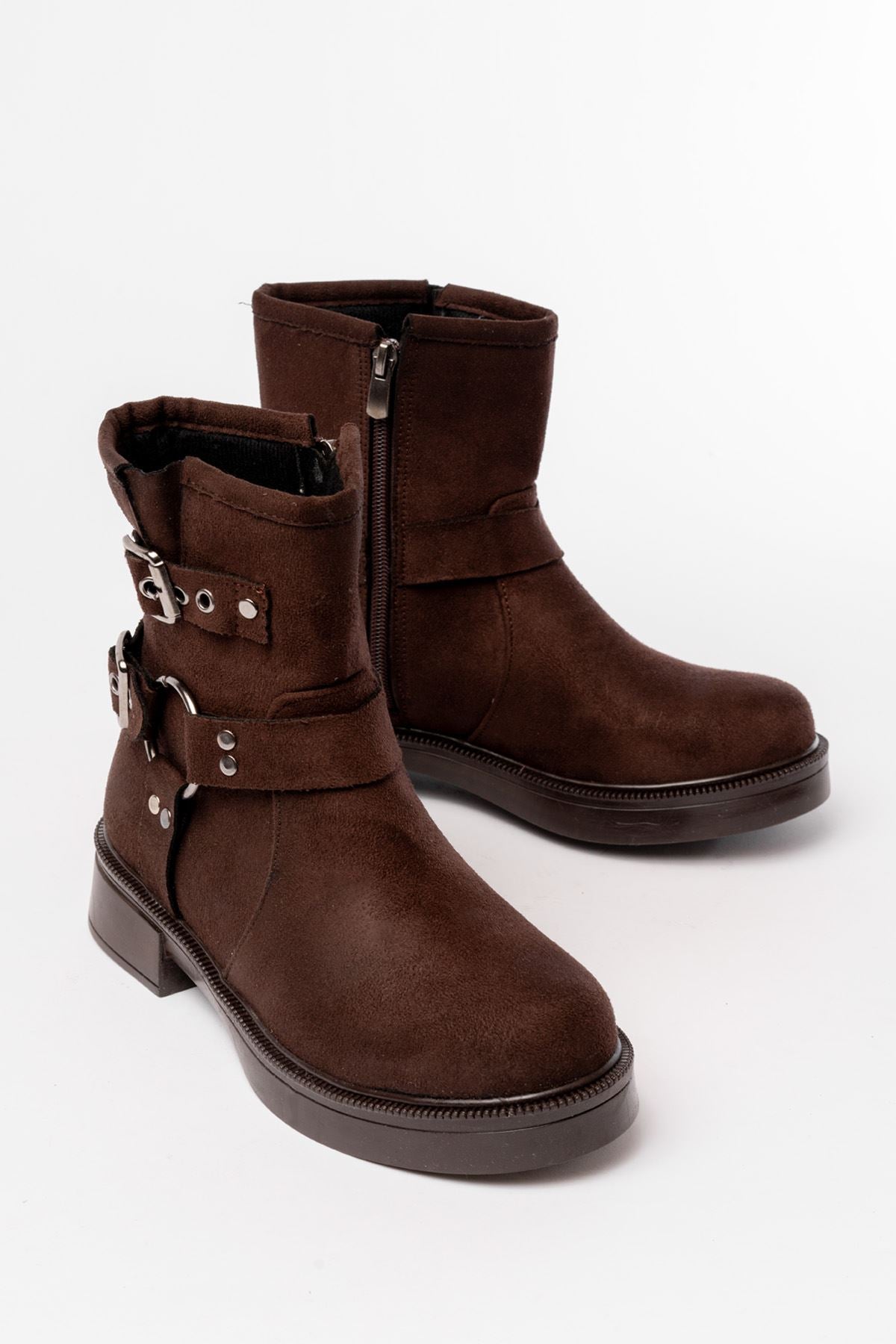 Ayakkabı Aşkı Kahverengi Süet Toka Aksesuarlı Fermuarlı Günlük Kadın Bot