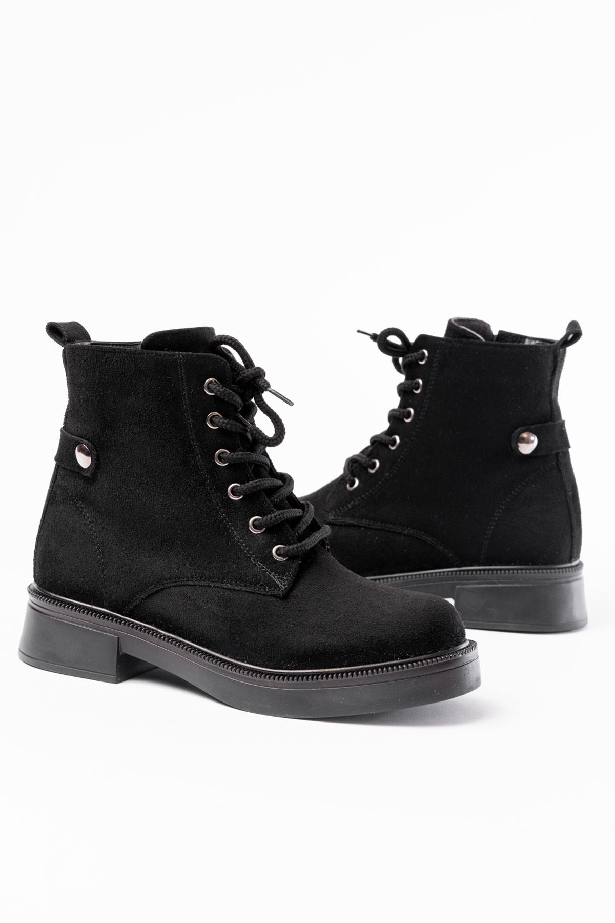 Ayakkabı Aşkı Siyah Süet Bağcıklı Fermuarlı Günlük Kadın Bot
