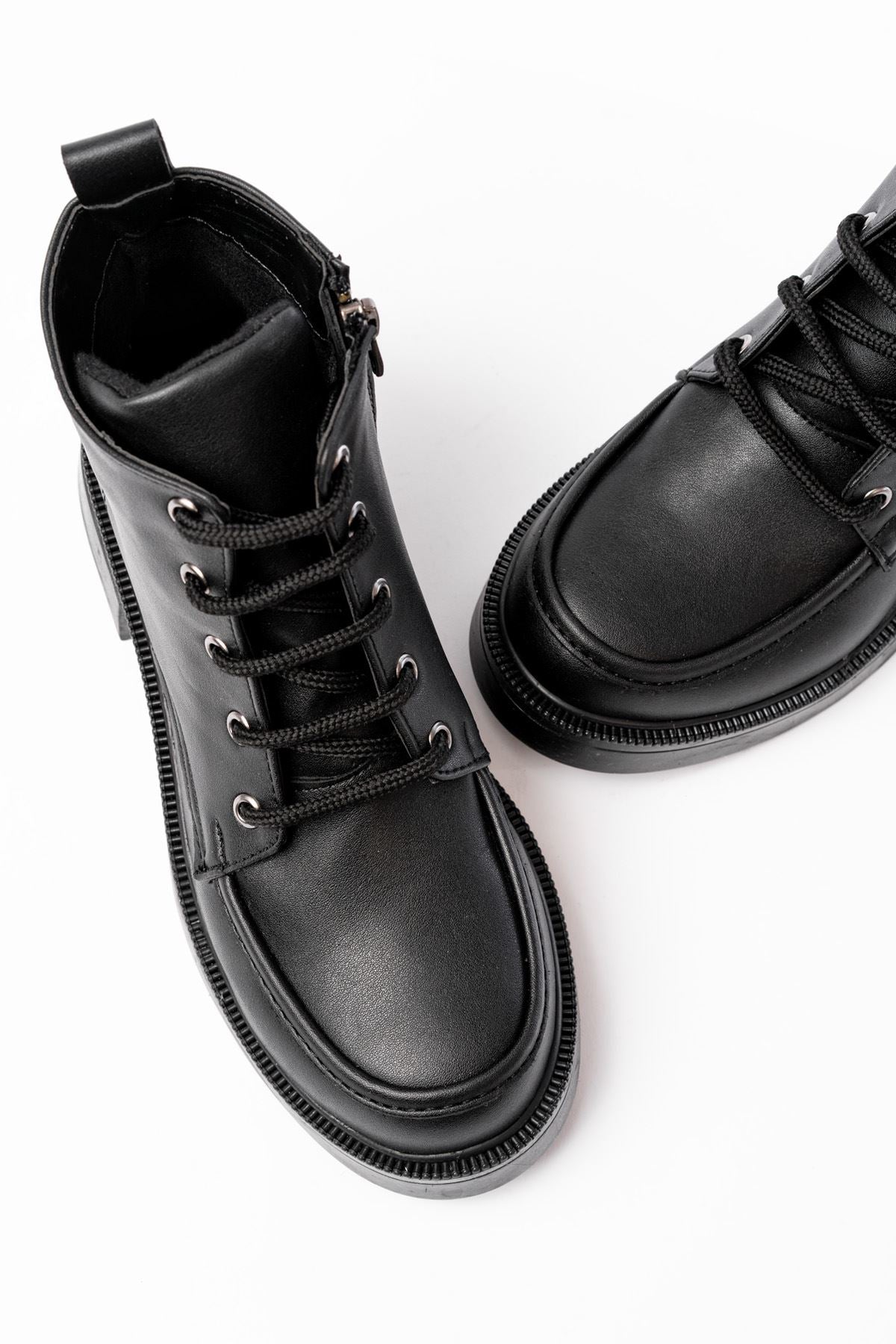 Ayakkabı Aşkı Siyah Bağcıklı Fermuarlı Günlük Kadın Bot
