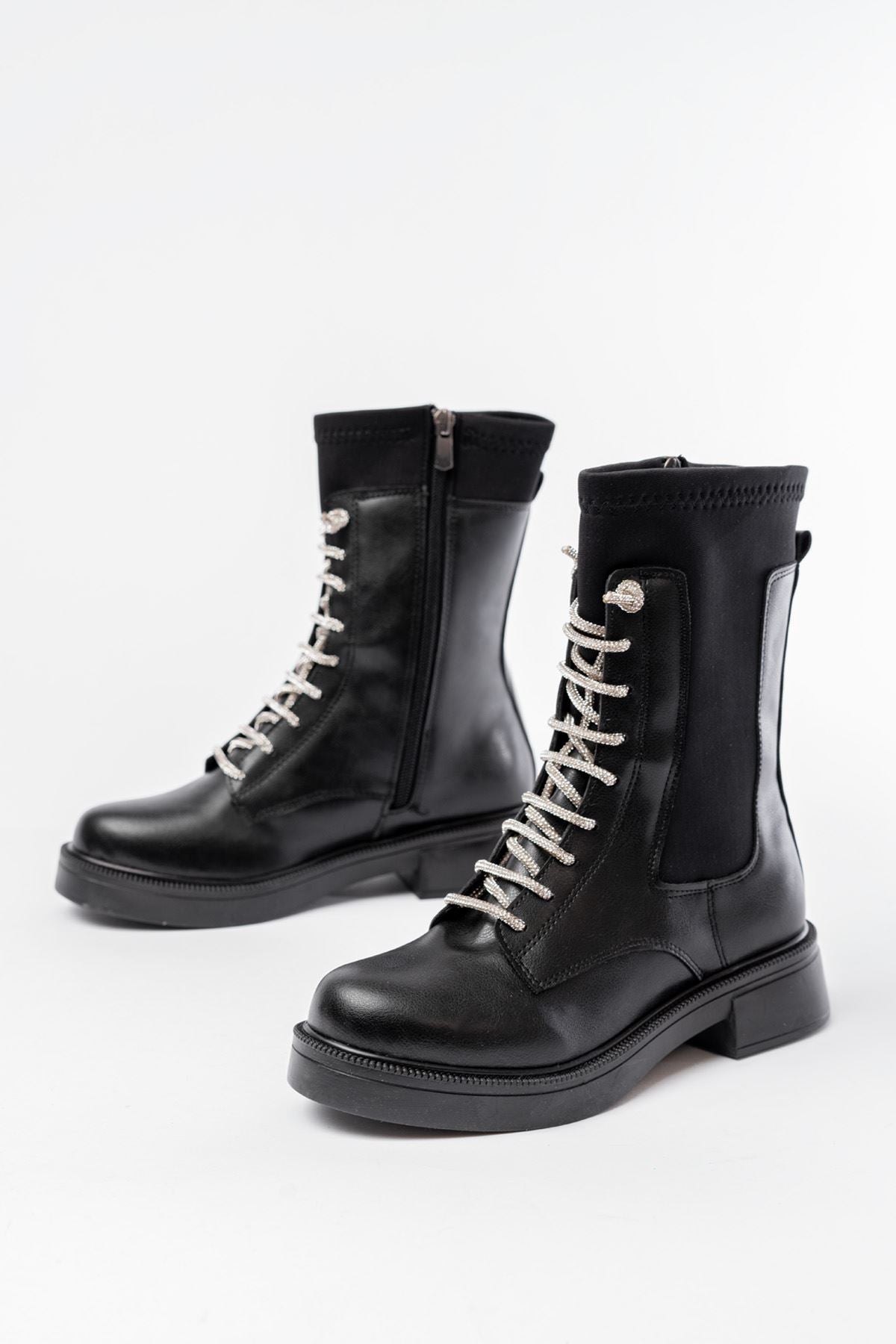Ayakkabı Aşkı Siyah Bağcıklı Fermuarlı Günlük Kadın Bot