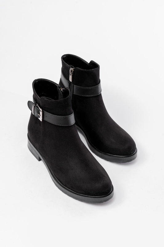 165-204/1 Siyah Süet Toka Aksesuarlı Fermuarlı Günlük Kadın Bot - Siyah