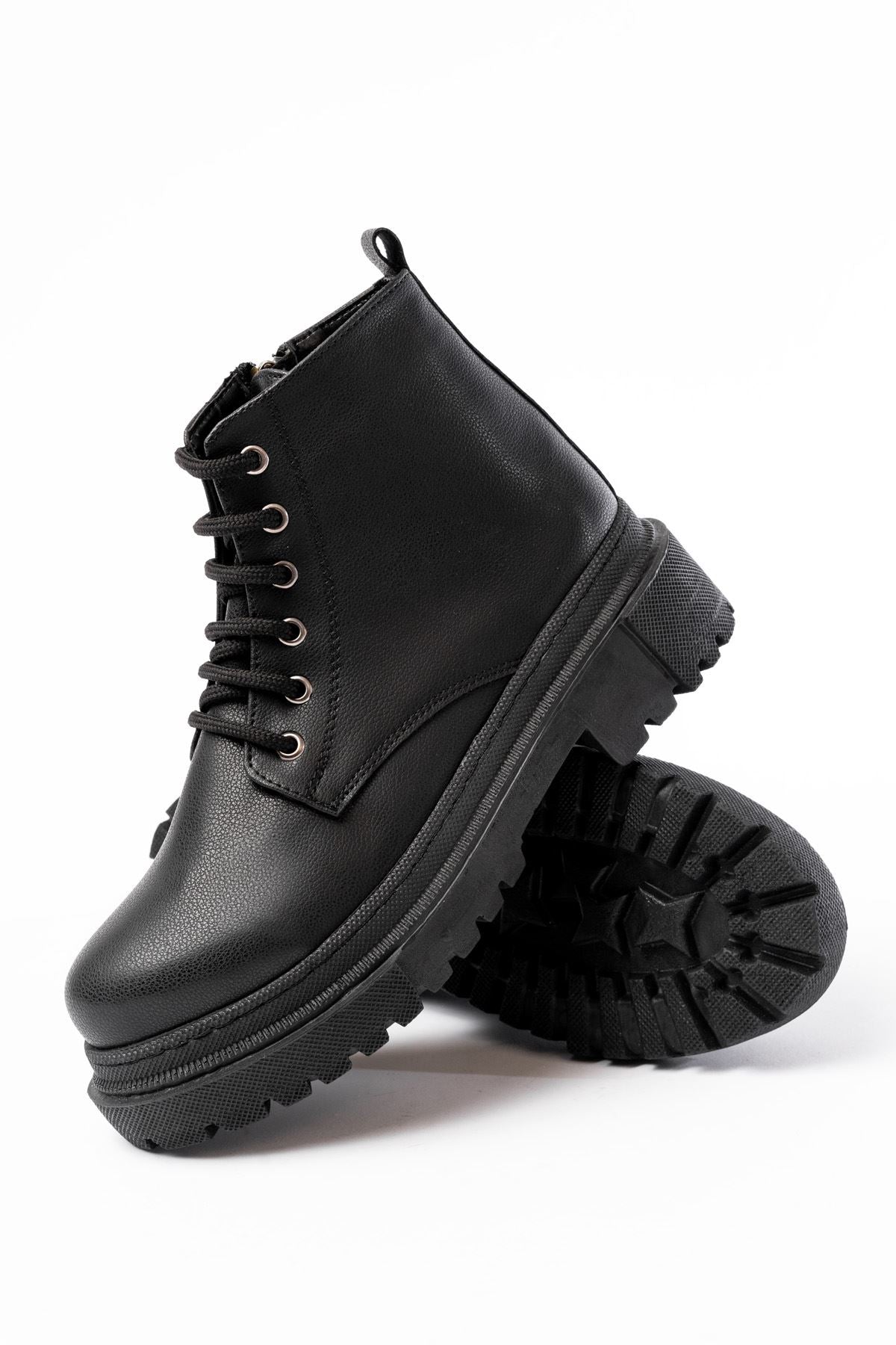 Ayakkabı Aşkı Siyah Bağcıklı Fermuarlı Günlük Kadın Bot