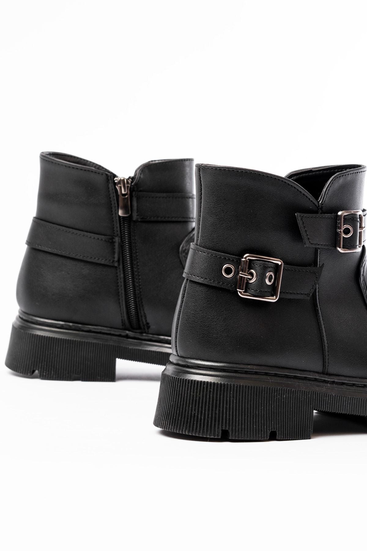 Ayakkabı Aşkı Siyah Toka Aksesuarlı Fermuarlı Günlük Kadın Bot