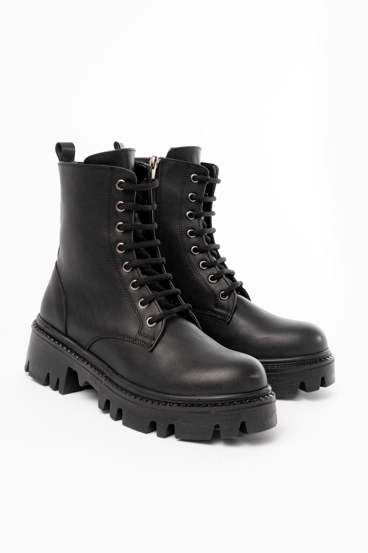 Ayakkabı Aşkı Siyah Bağcıklı Fermuarlı Günlük Kadın Bot