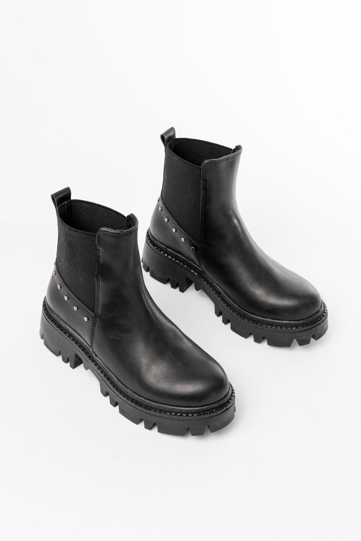 Ayakkabı Aşkı Siyah Lastikli Günlük Kadın Bot