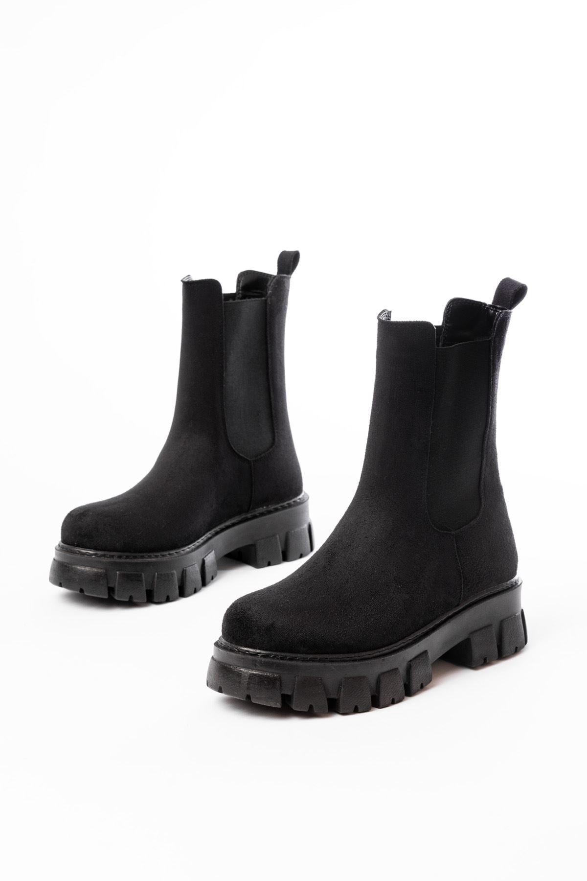 Ayakkabı Aşkı Siyah Süet Yüksek Tabanlı Lastikli Günlük Kadın Bot