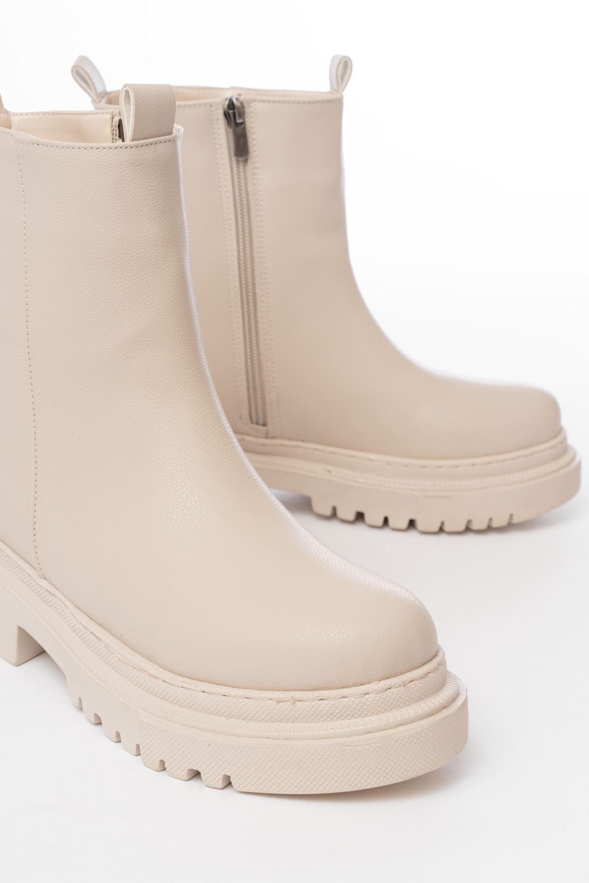 Ayakkabı Aşkı Bej Luna Fermuarlı Günlük Kadın Bot