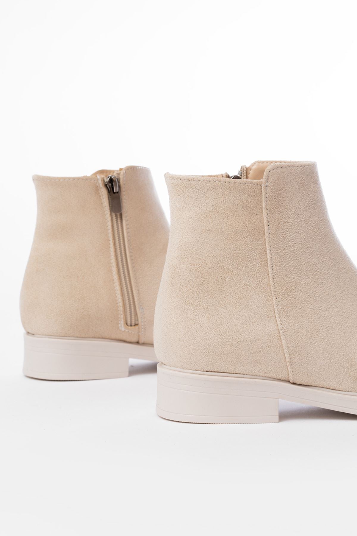 Ayakkabı Aşkı Bej Süet Fermuarlı Günlük Kadın Bot