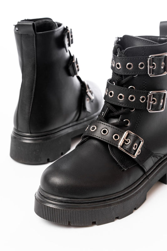 508-3039 Siyah Toka Aksesuarlı Fermuarlı  Günlük Kadın Bot - Siyah