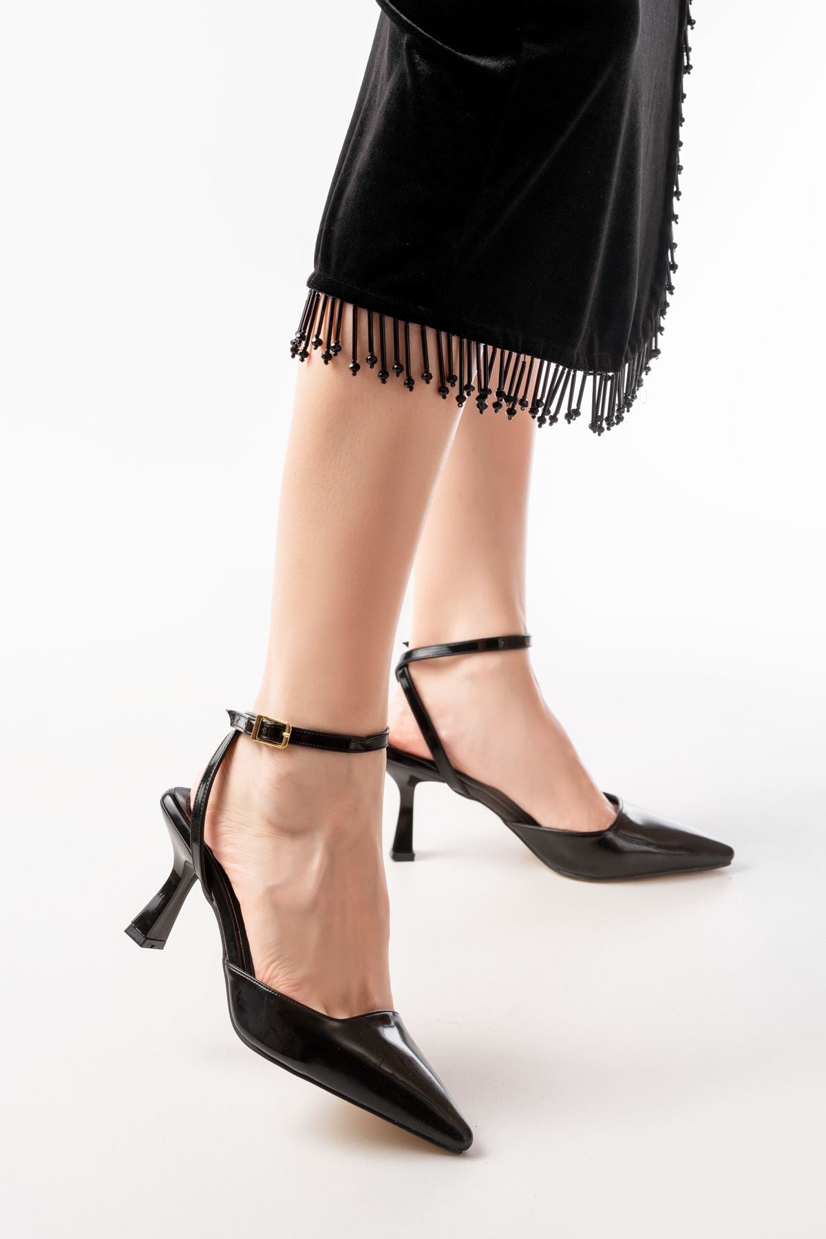 ST-004 Siyah Rugan Günlük 7 cm Topuklu Bayan Ayakkabı - Siyah