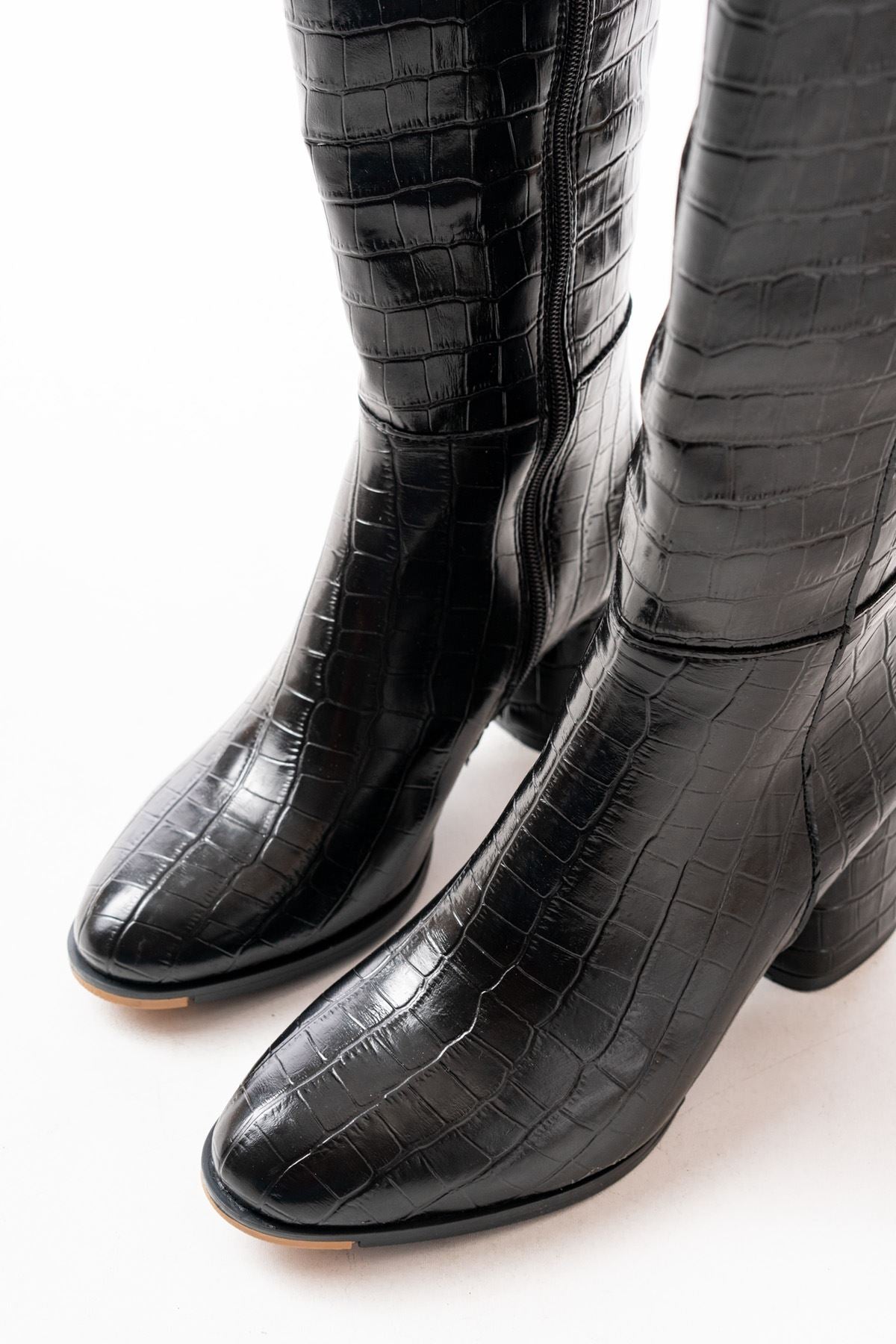 Ayakkabı Aşkı Siyah Kroko Topuklu Fermuarlı Günlük Kadın Çizme