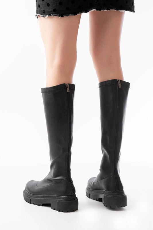 812-301 Siyah Streç Arkadan Fermuarlı Günlük Kadın Çizme - Siyah