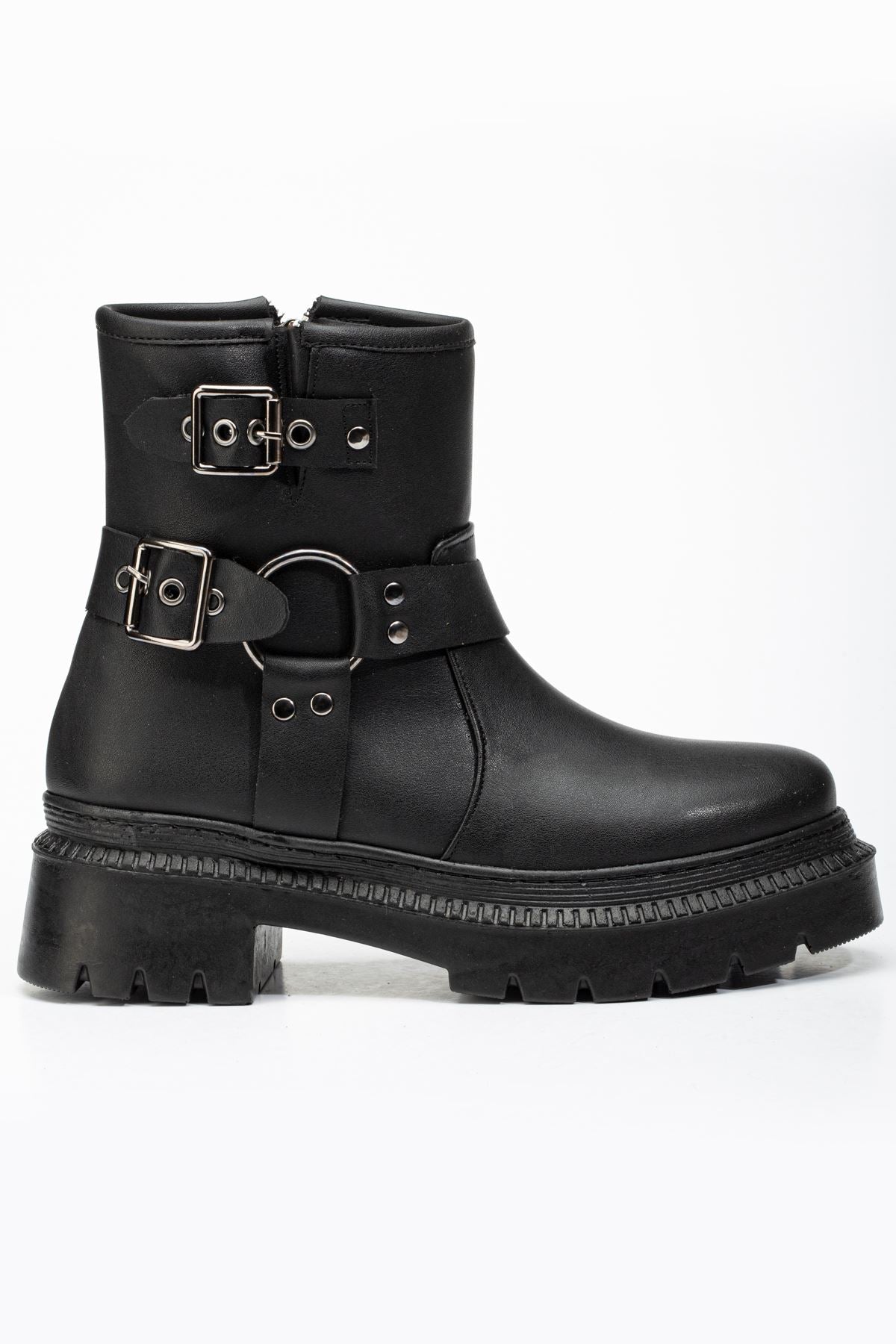 Ayakkabı Aşkı Siyah Toka Aksesuarlı Fermuarlı Günlük Kadın Bot