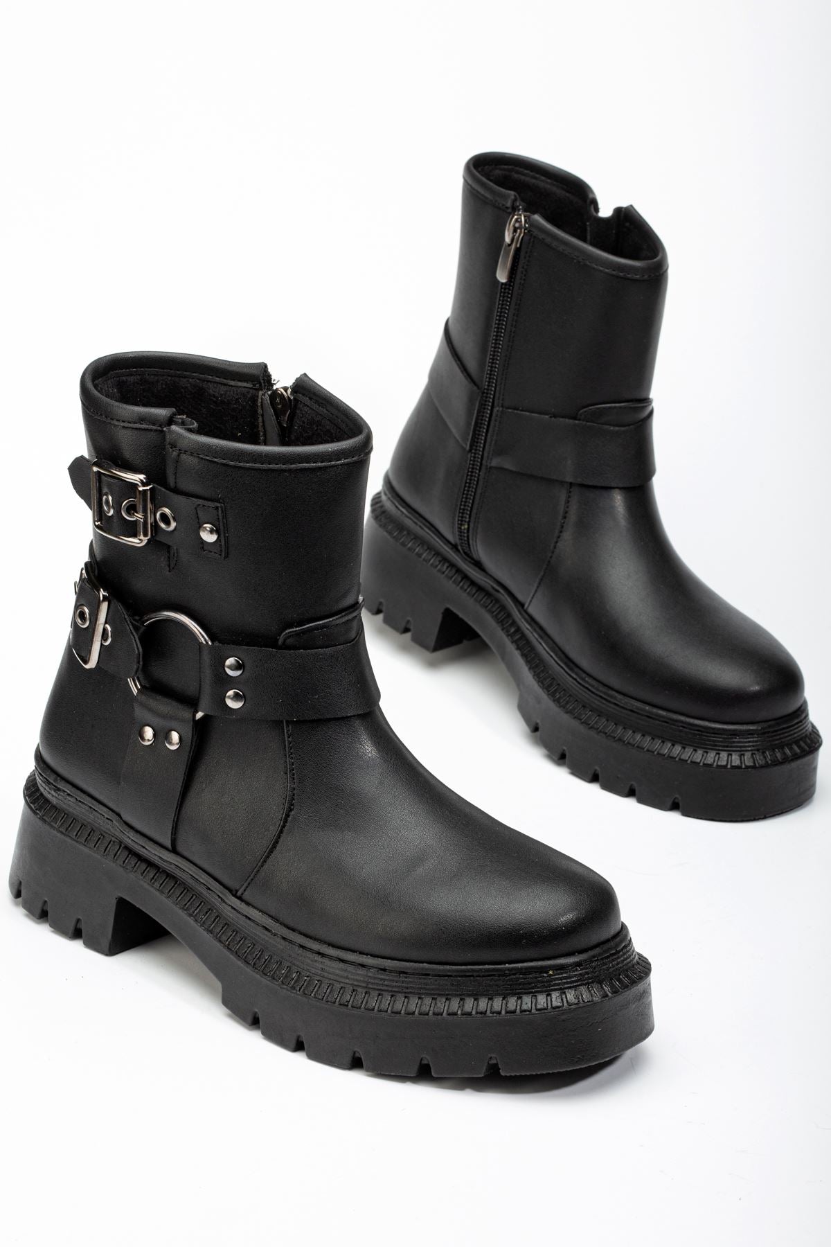 Ayakkabı Aşkı Siyah Toka Aksesuarlı Fermuarlı Günlük Kadın Bot