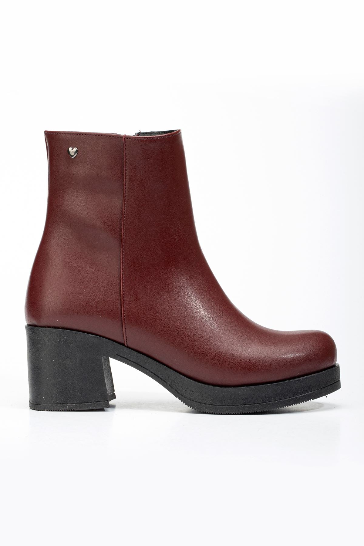 Ayakkabı Aşkı Bordo Fermuarlı Kalın Topuklu Günlük Kadın Bot