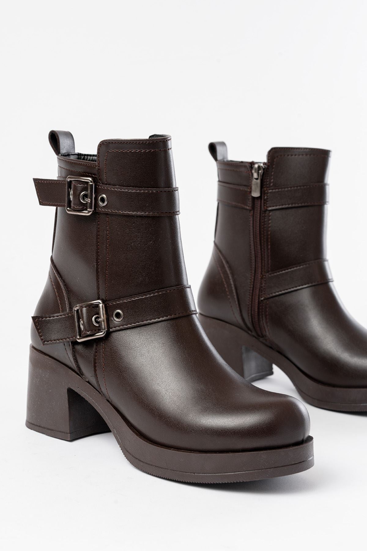 Ayakkabı Aşkı Kahverengi Topuklu Fermuarlı Günlük Kadın Bot