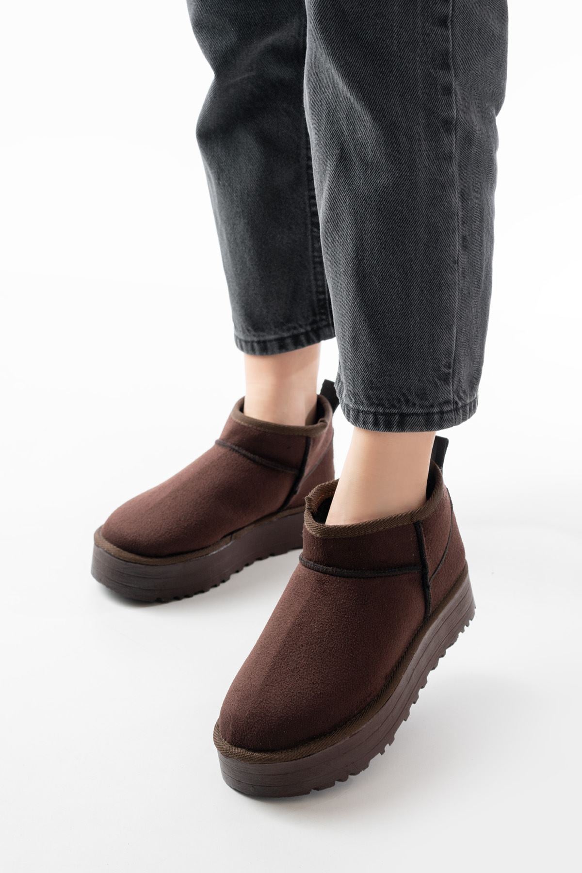 Ayakkabı Aşkı Kahverengi Süet İçi Kürklü Kışlık Kapalı Burun Kadın Günlük Terlik