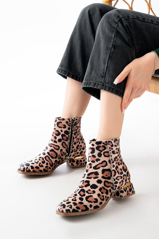 Ayakkabı Aşkı Leopar Topuklu Fermuarlı Günlük Kadın Bot